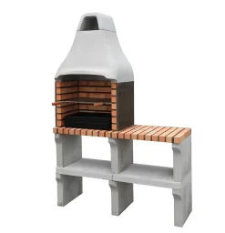 MOVELAR-Barbecue préfabriqué à bois et charbon de bois New Iberia PlusxL 1 support latéral(Gris,Orange-128x47x190cm) REF : M00049