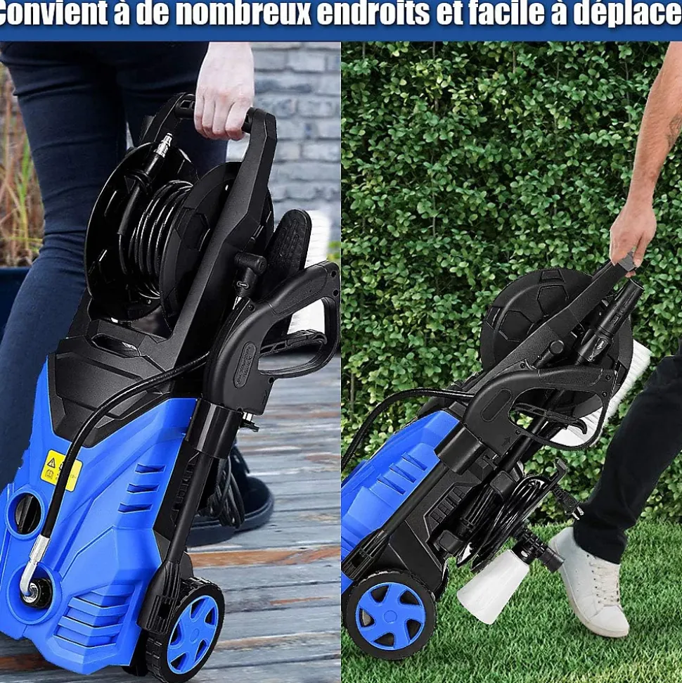 Nettoyeur Haute Pression 1400W, 140 Bar, 300 L/H, pour Voiture, Jardin, Terrasse, Bleu