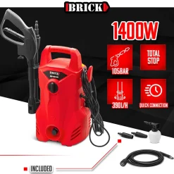 Nettoyeur haute pression 1400W - 105 bars - Buse turbo et buse rotative - Brick