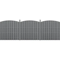 neu.holz 3 Pièces de Clôture Barrière Brise Vue Brise Vent Bois Composite WPC Demi-cercle Arrondi Gris 185 x 562 cm