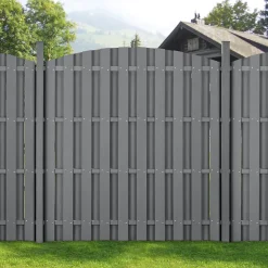 neu.holz 2 Pièces de Clôture Barrière Brise Vue Brise Vent Bois Composite WPC Demi-cercle Arrondi Gris 185 x 376 cm