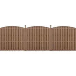 neu.holz 3 Pièces de Clôture Barrière Brise Vue Brise Vent Bois Composite WPC Demi-cercle Arrondi Brun 185 x 562 cm