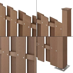 neu.holz 3 Pièces de Clôture Barrière Brise Vue Brise Vent Bois Composite WPC Demi-cercle Arrondi Brun 185 x 562 cm