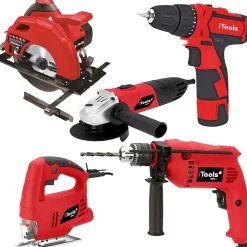 Pack 5 outils ITOOLS meuleuse + perceuse + visseuse + scie circulaire + scie sauteuse et Boite à outils Itools 18'