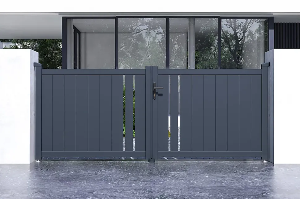 Pack portail battant 3x1,2m GIONA + Portillon GIONA H.1,2m gris