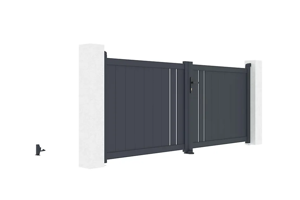Pack portail battant 3x1,2m GIONA + Portillon GIONA H.1,2m gris