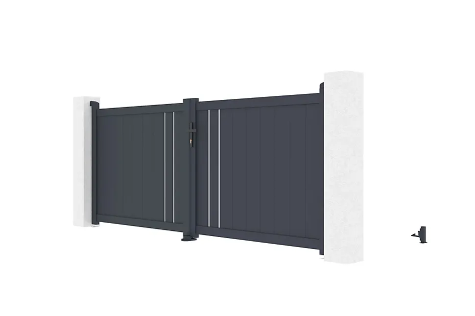 Pack portail battant 3x1,2m GIONA + Portillon GIONA H.1,2m gris