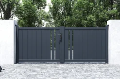 Pack portail battant 3x1,2m GIONA + Portillon GIONA H.1,2m gris