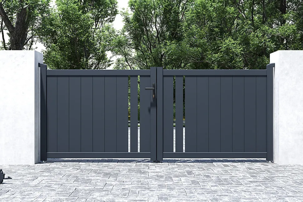 Pack portail battant 3x1,2m GIONA + Portillon GIONA H.1,2m gris