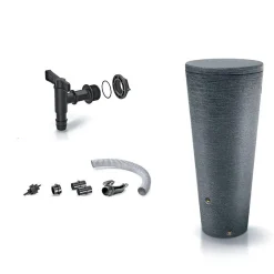 Pack Récupérateur d'eau Tubo 210L effet granit avec jardinière intégrée avec robinet et kit de raccordement
