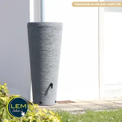 Pack Récupérateur d'eau Tubo 210L effet granit avec jardinière intégrée avec robinet et kit de raccordement