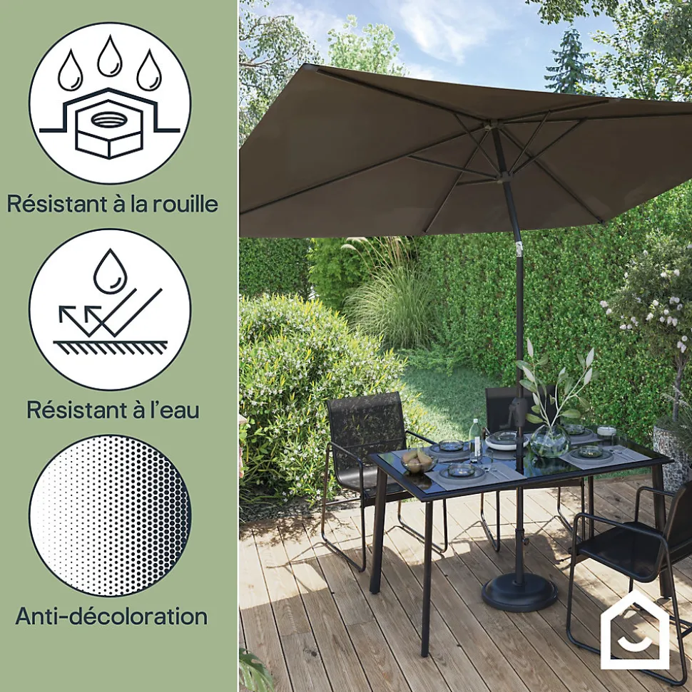 Parasol centré droit rectangulaire ouverture manivelle gris foncé L.3m x H.2m GoodHome Kasane