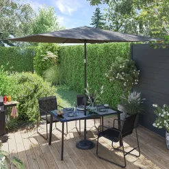 Parasol centré droit rectangulaire ouverture manivelle gris foncé L.3m x H.2m GoodHome Kasane