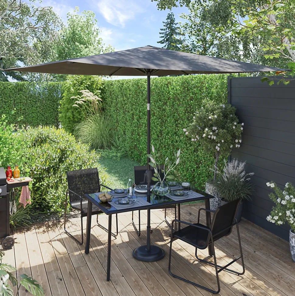 Parasol centré droit rectangulaire ouverture manivelle gris foncé L.3m x H.2m GoodHome Kasane