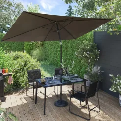 Parasol centré droit rectangulaire ouverture manivelle gris foncé L.3m x H.2m GoodHome Kasane