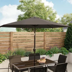 Parasol centré inclinable en rond ouverture manivelle toile anthracite GoodHome Kasane