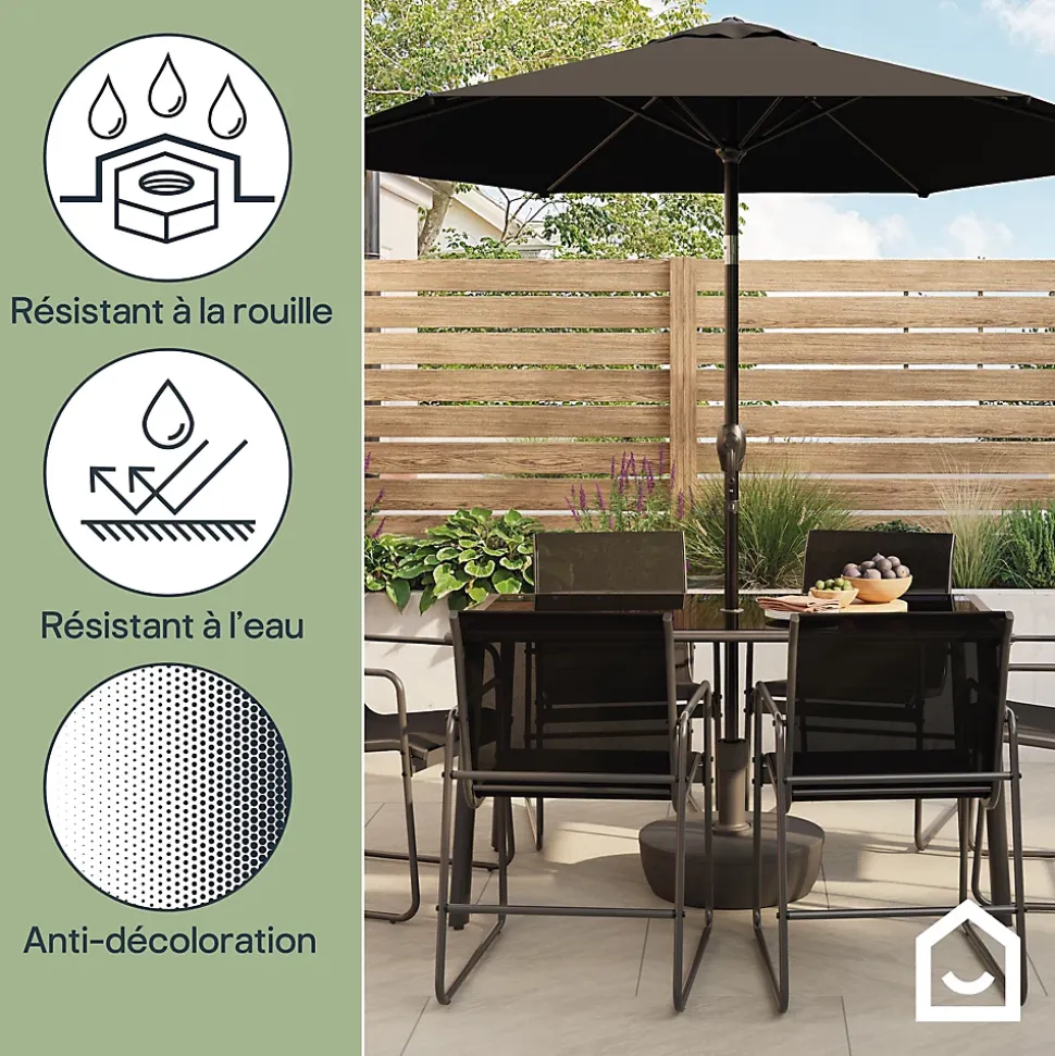 Parasol centré inclinable en rond ouverture manivelle toile anthracite GoodHome Kasane