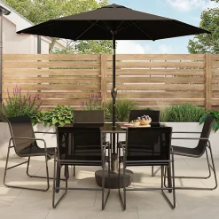 Parasol centré inclinable en rond ouverture manivelle toile anthracite GoodHome Kasane