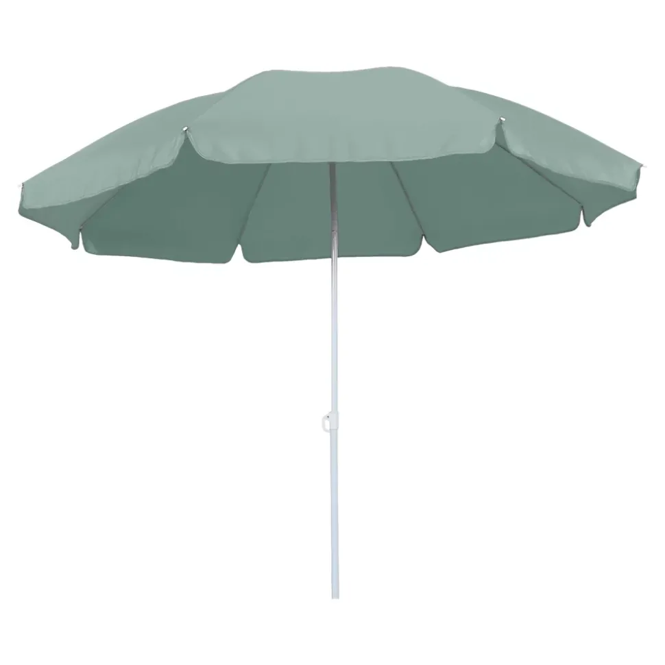 Parasol centré inclinable rond ouverture pression vert d'eau L.1,8m x H.1,9m GoodHome Curacao