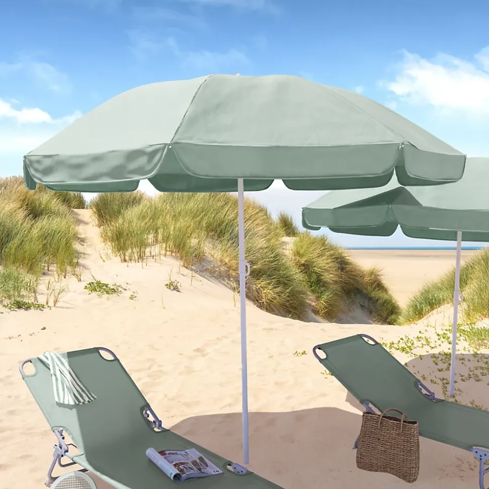 Parasol centré inclinable rond ouverture pression vert d'eau L.1,8m x H.1,9m GoodHome Curacao