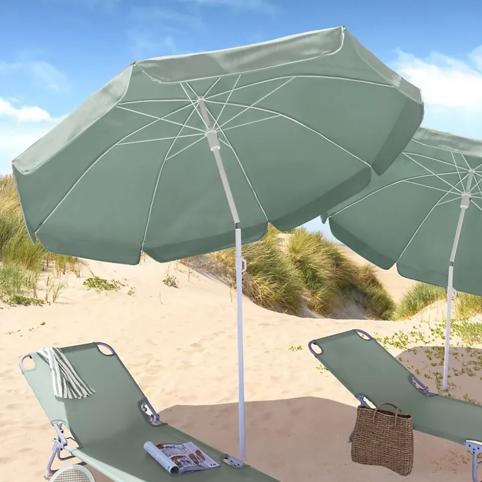 Parasol centré inclinable rond ouverture pression vert d'eau L.1,8m x H.1,9m GoodHome Curacao