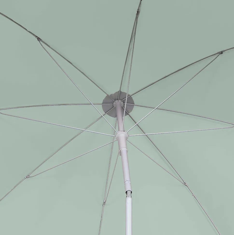 Parasol centré inclinable rond ouverture pression vert d'eau L.1,8m x H.1,9m GoodHome Curacao