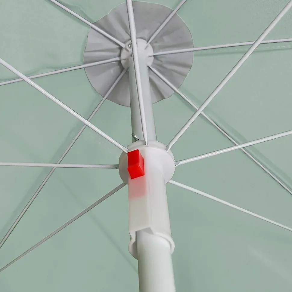 Parasol centré inclinable rond ouverture pression vert d'eau L.1,8m x H.1,9m GoodHome Curacao