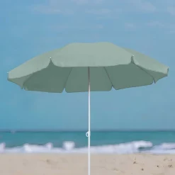 Parasol centré inclinable rond ouverture pression vert d'eau L.1,8m x H.1,9m GoodHome Curacao