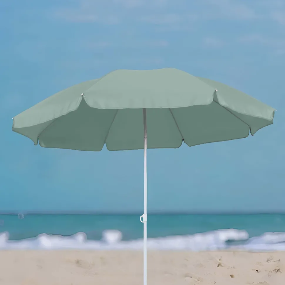 Parasol centré inclinable rond ouverture pression vert d'eau L.1,8m x H.1,9m GoodHome Curacao