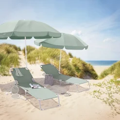 Parasol centré inclinable rond ouverture pression vert d'eau L.1,8m x H.1,9m GoodHome Curacao