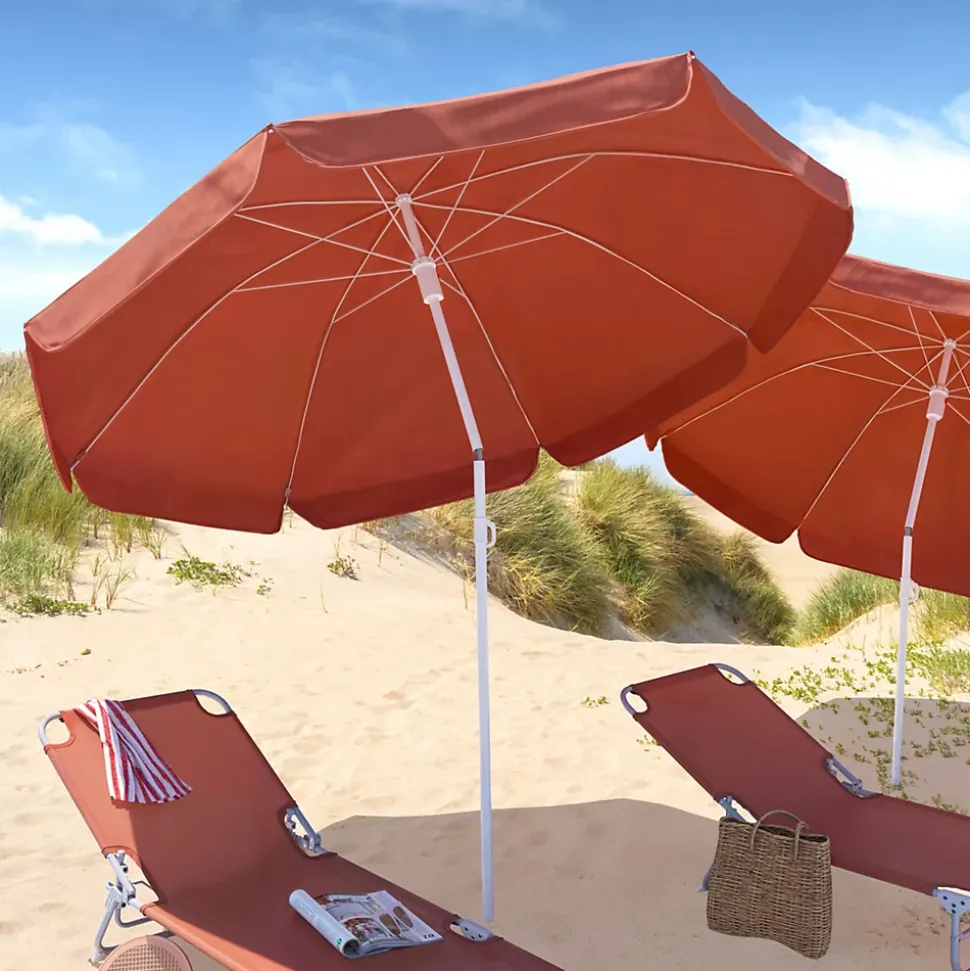Parasol centré inclinable rond ouverture pression terracotta L.1,8m x H.1,9m GoodHome Curacao