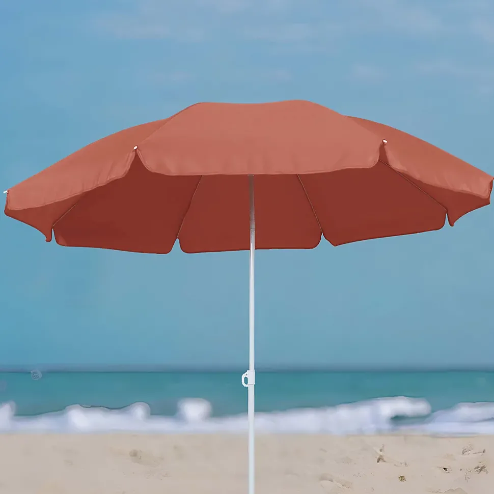 Parasol centré inclinable rond ouverture pression terracotta L.1,8m x H.1,9m GoodHome Curacao