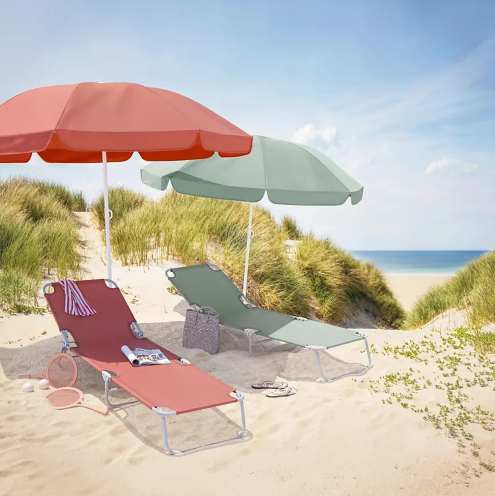 Parasol centré inclinable rond ouverture pression terracotta L.1,8m x H.1,9m GoodHome Curacao