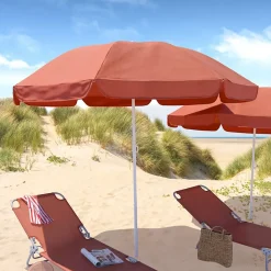Parasol centré inclinable rond ouverture pression terracotta L.1,8m x H.1,9m GoodHome Curacao