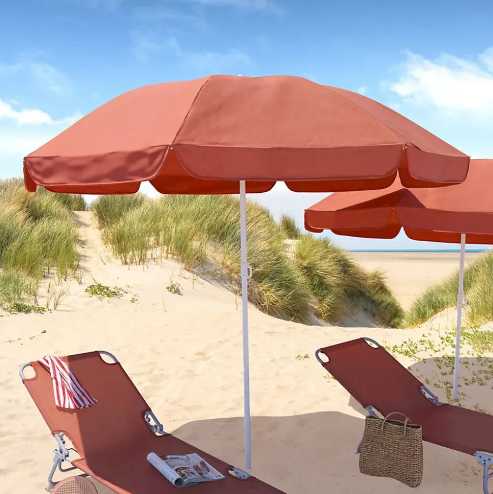 Parasol centré inclinable rond ouverture pression terracotta L.1,8m x H.1,9m GoodHome Curacao