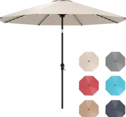 Parasol de Jardin Extérieur avec LED Coloré, 3M Grand Parasol Balcon Inclinable avec Manivelle, 8 Baleines Solides (Beige)