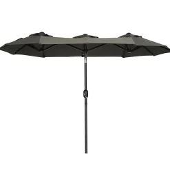 Parasol de jardin inclinable grande taille ouverture fermeture manivelle acier polyester haute densité gris
