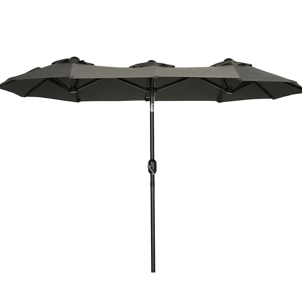 Parasol de jardin inclinable grande taille ouverture fermeture manivelle acier polyester haute densité gris
