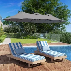 Parasol de jardin inclinable grande taille ouverture fermeture manivelle acier polyester haute densité gris