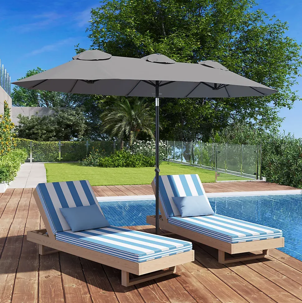 Parasol de jardin inclinable grande taille ouverture fermeture manivelle acier polyester haute densité gris