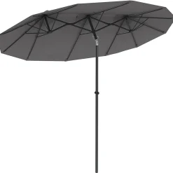 Parasol de jardin inclinable grande taille ouverture fermeture manivelle acier polyester haute densité gris
