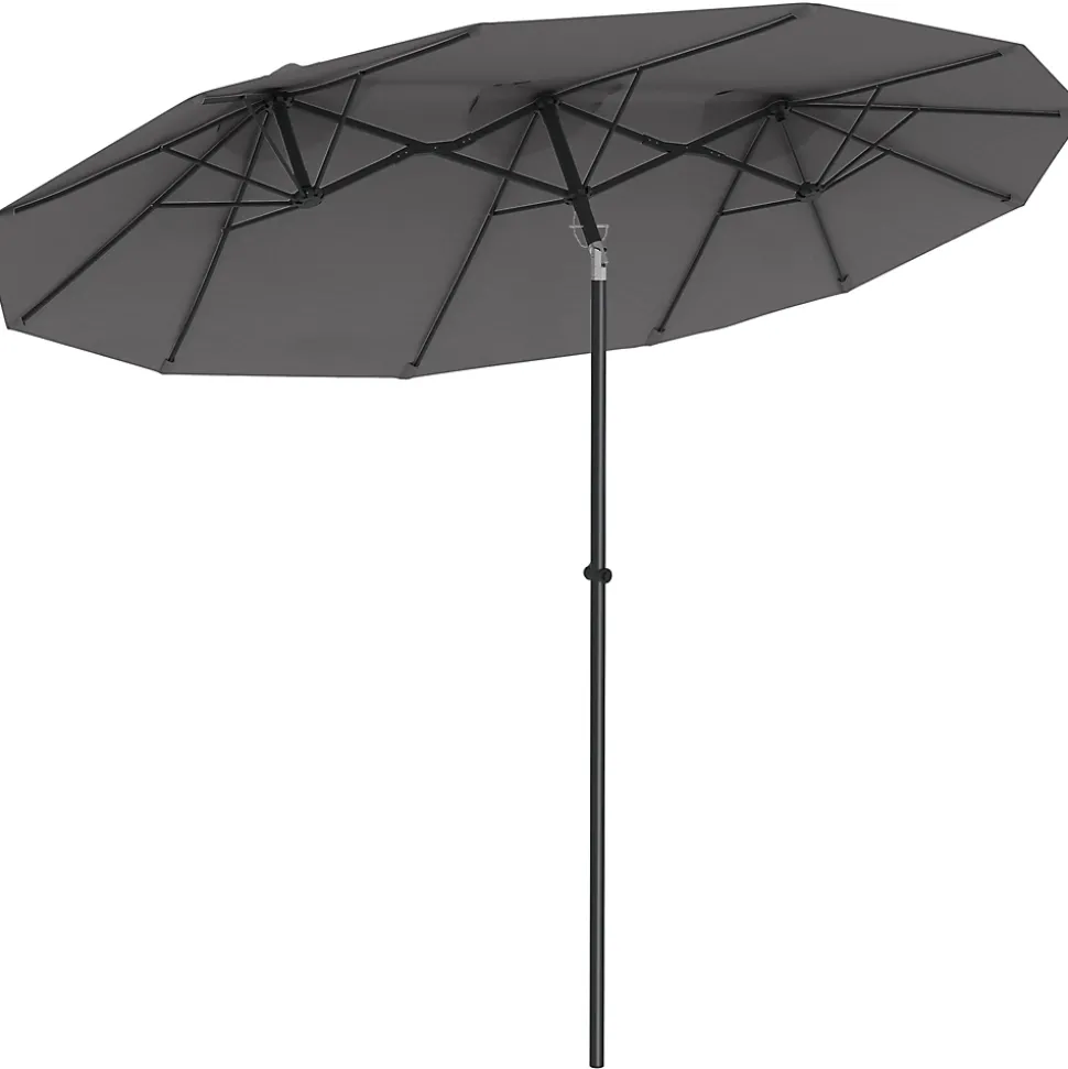 Parasol de jardin inclinable grande taille ouverture fermeture manivelle acier polyester haute densité gris