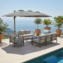 Parasol deporte toile en polyester mat en acier oviala 450 x 265 housse