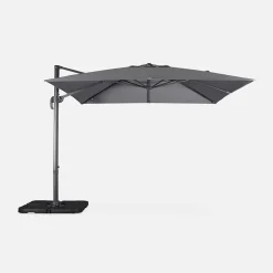 Parasol déporté carré 3x3m haut de gamme - Falgos - gris - Parasol excentré inclinable. rabattable et rotatif à 360.