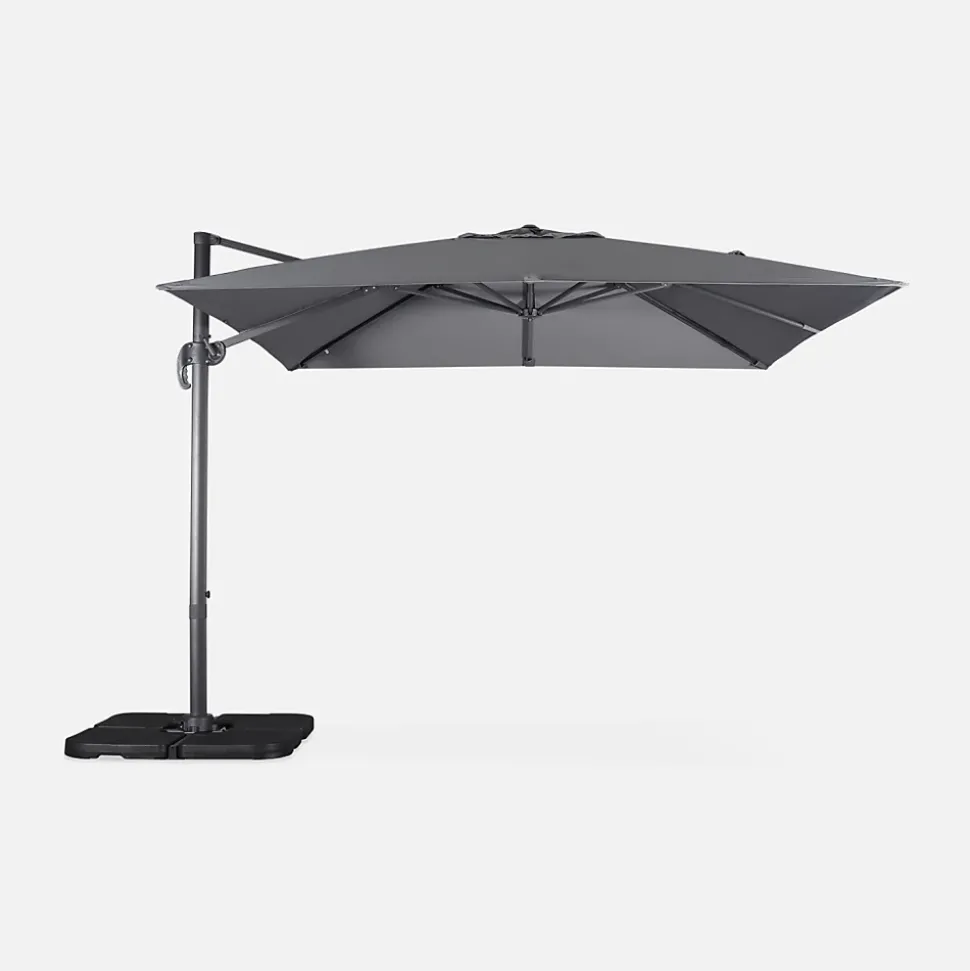 Parasol déporté carré 3x3m haut de gamme - Falgos - gris - Parasol excentré inclinable. rabattable et rotatif à 360.