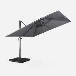 Parasol déporté carré 3x3m haut de gamme - Falgos - gris - Parasol excentré inclinable. rabattable et rotatif à 360.