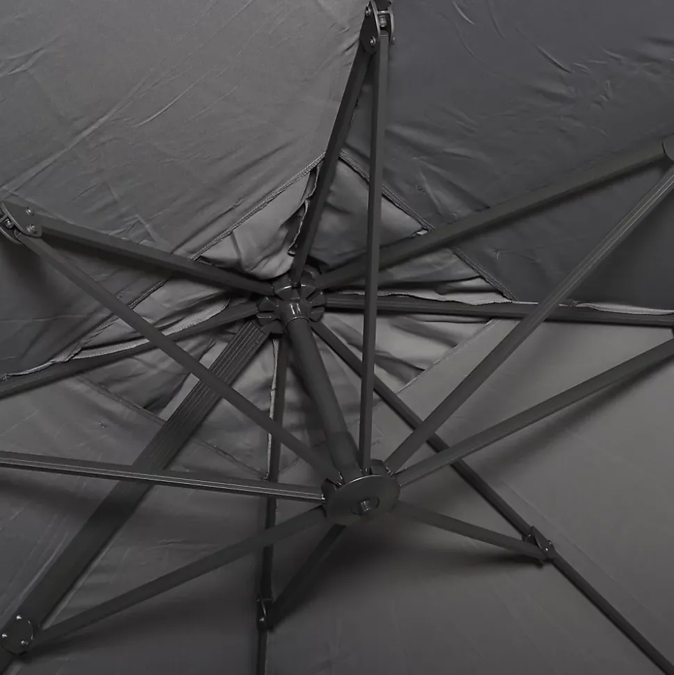Parasol déporté carré 3x3m haut de gamme - Falgos - gris - Parasol excentré inclinable. rabattable et rotatif à 360.