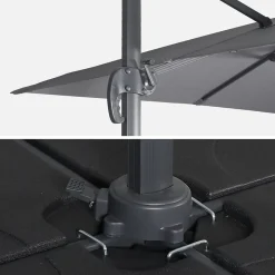 Parasol déporté carré 3x3m haut de gamme - Falgos - gris - Parasol excentré inclinable. rabattable et rotatif à 360.
