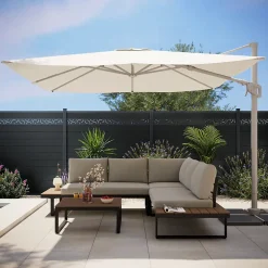 Parasol déporté inclinable carré ouverture manivelle moonbeam 3 x 3m GoodHome Corby