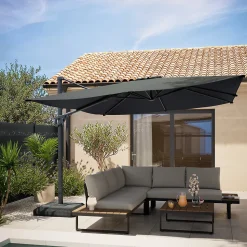 Parasol déporté inclinable rectangle ouverture manivelle anthracite 3 x 4m GoodHome Corby